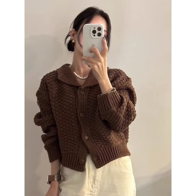 Chunky Knit Collared Button-Up Cardigan