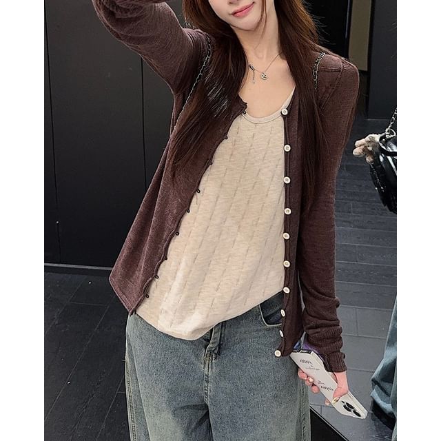 Scoop Neck Tank Top with Cardigan