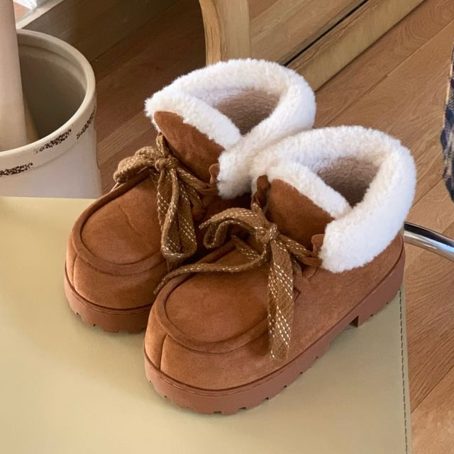 Platform Chunky Heel Lace-Up Ankle Snow Boots