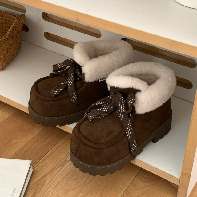 Platform Chunky Heel Lace-Up Ankle Snow Boots