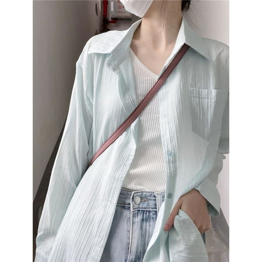 Long Sleeve Button-Down Shirt with Pocket Detail