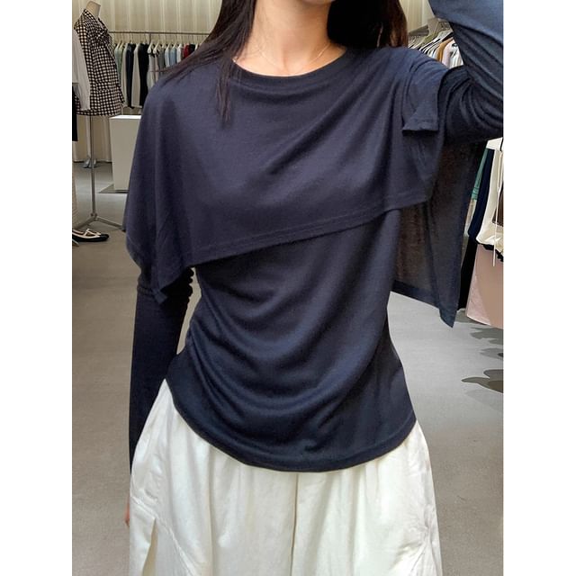 Mock Two-Piece Crew Neck Long Sleeve Fitted Tee