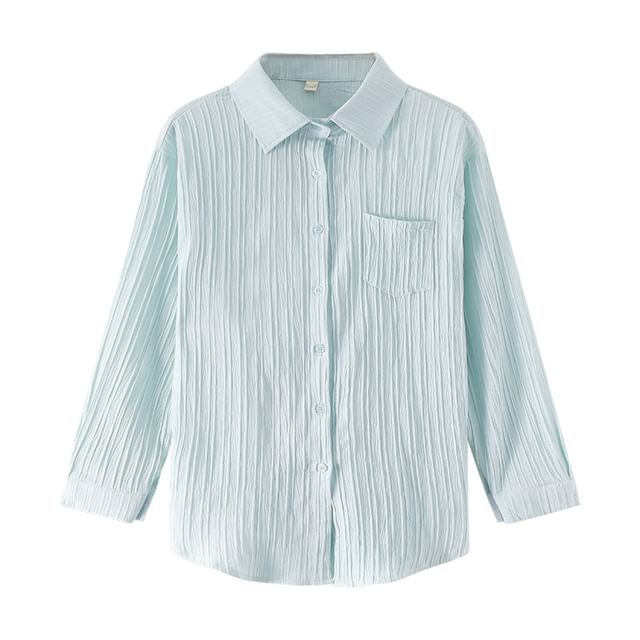 Long Sleeve Button-Down Shirt with Pocket Detail