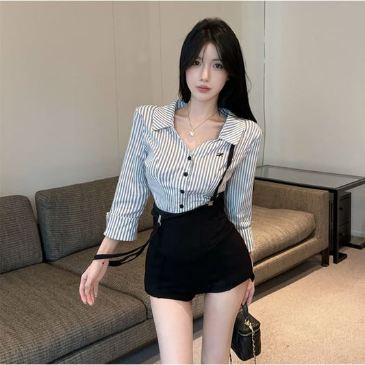 Striped Slim-Fit Long-Sleeve Shirt or High-Waist Shorts
