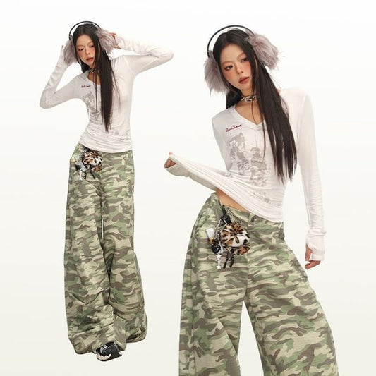 Mid Waist Camo Print Baggy Cargo Pants (Various Designs)