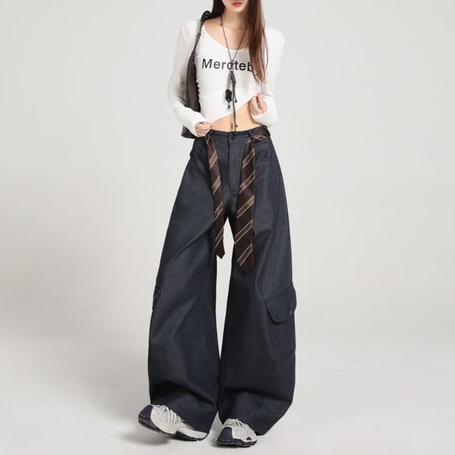 Mid Waist Plain Baggy Cargo Pants (Various Designs)