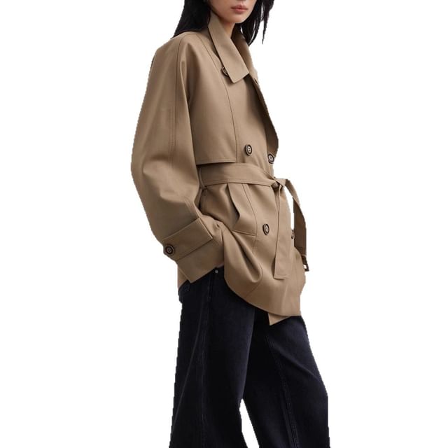 Collar Plain Double-Breasted Trench Coat