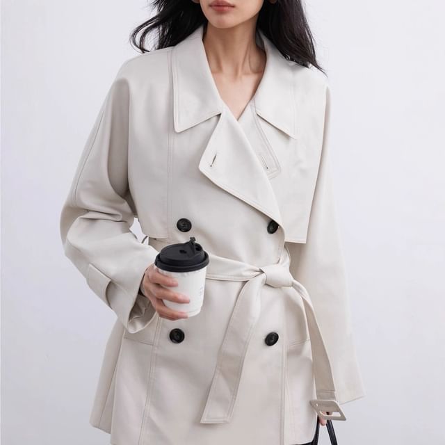 Collar Plain Double-Breasted Trench Coat