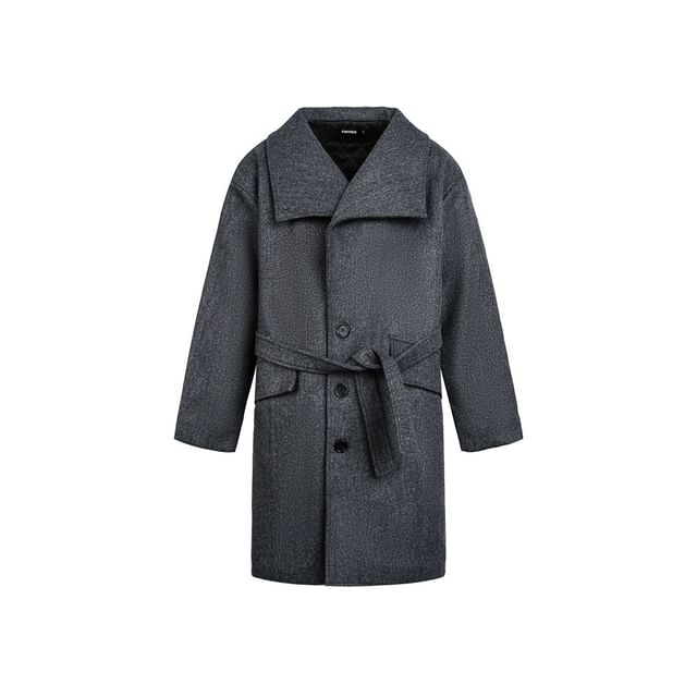 Lapel Wool Coat with Sash