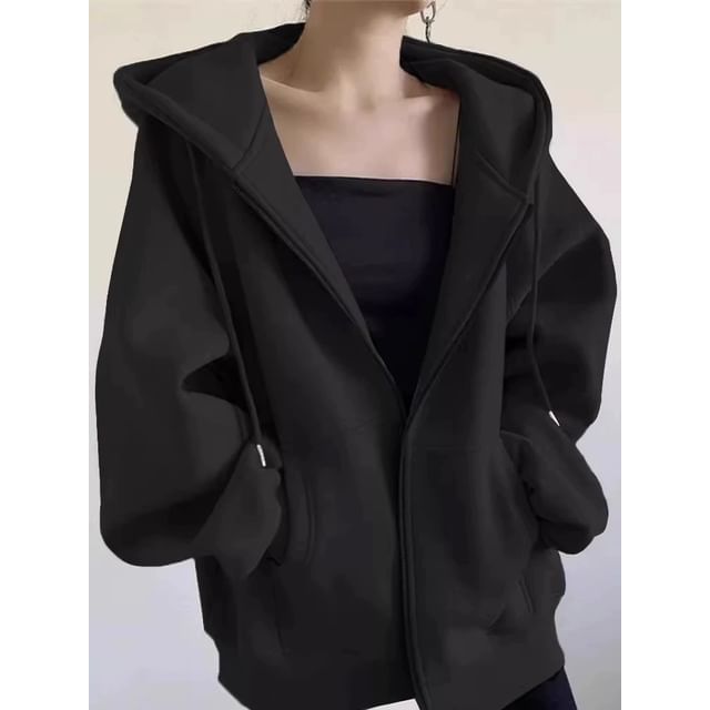 Plain Zip-Front Hoodie