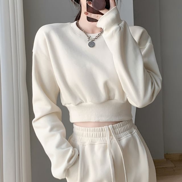 Plain Crew Neck Crop Sweatshirt