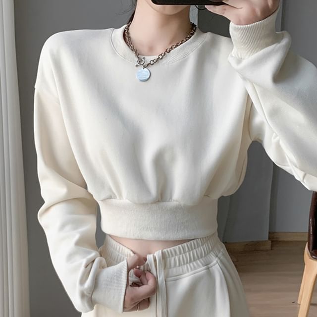 Plain Crew Neck Crop Sweatshirt