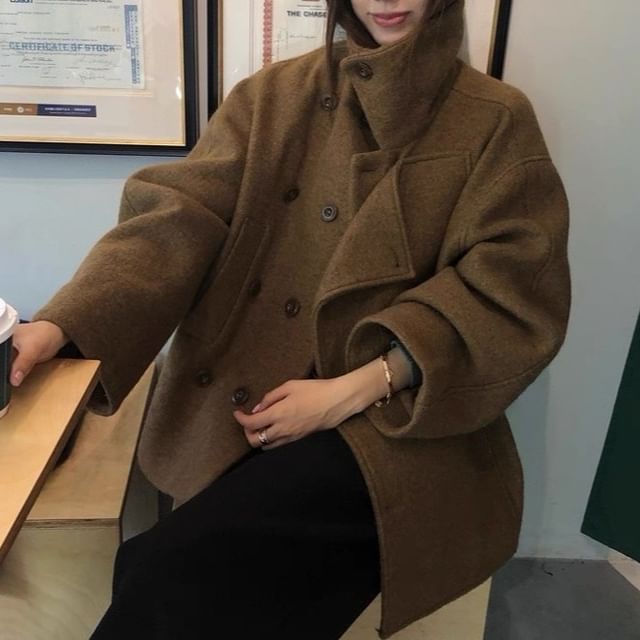 Collared Plain Double Breasted Jacket