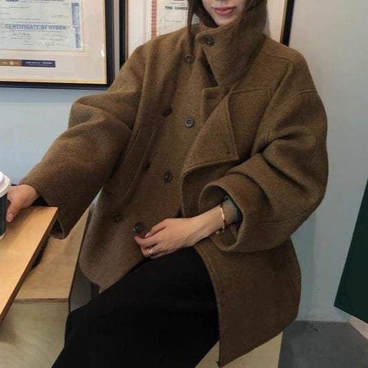 Collared Plain Double Breasted Jacket