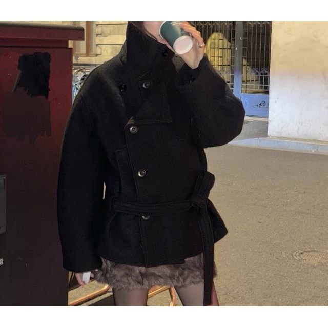 Collared Plain Double Breasted Jacket