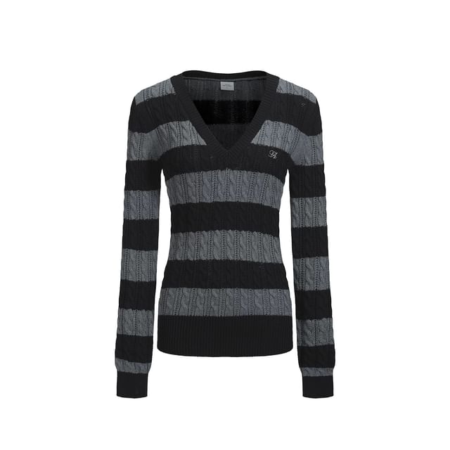 V-Neck Cable Knit Sweater
