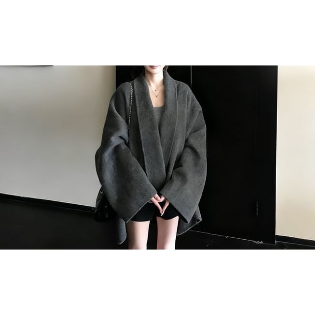 Collared Plain Open Front Coat