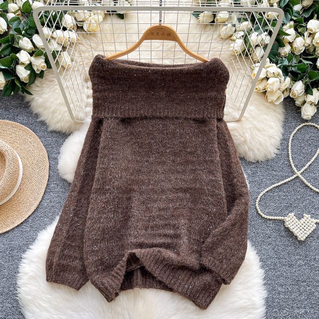 Off-the-Shoulder Oversized Plain Sweater