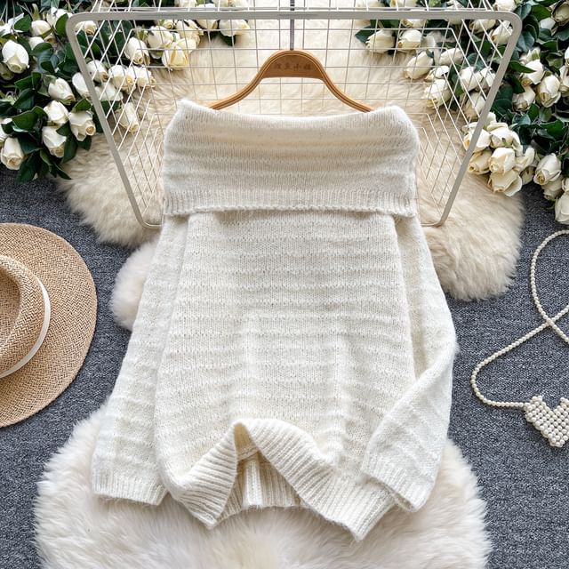Off-the-Shoulder Oversized Plain Sweater