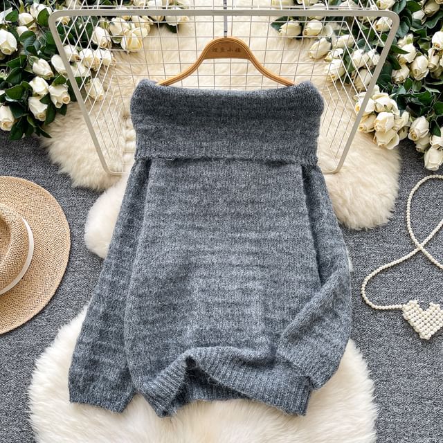 Off-the-Shoulder Oversized Plain Sweater
