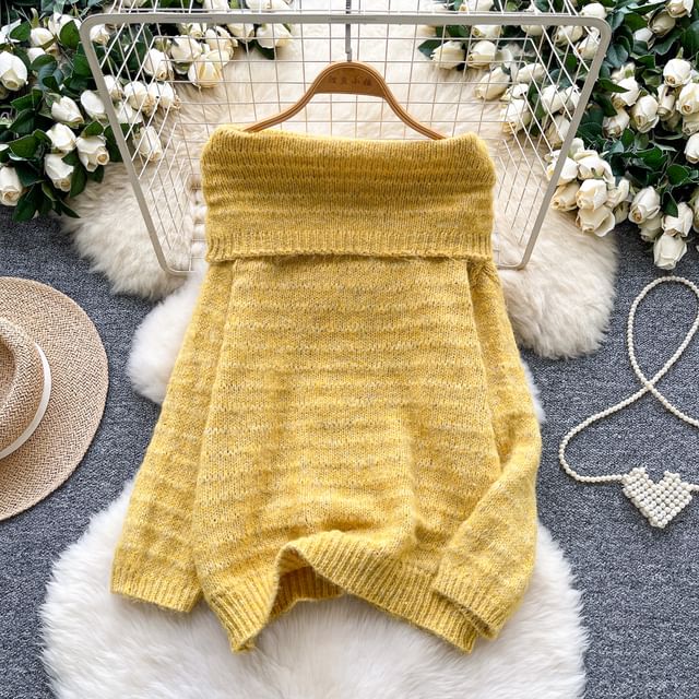 Off-the-Shoulder Oversized Plain Sweater