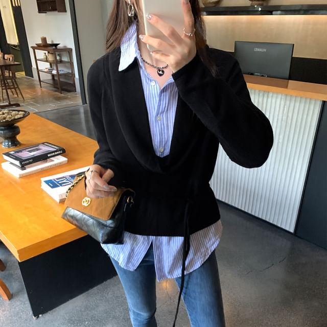 Cowl Neck Long Sleeve Solid Knit Top