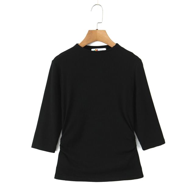 Crewneck 3/4-Sleeve Plain Knit Top