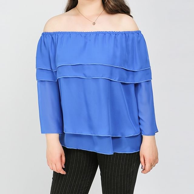 Bracelet Sleeve Off Shoulder Solid Ruffle Blouse