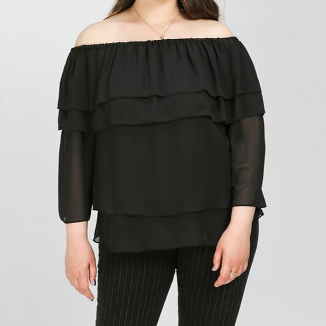 Bracelet Sleeve Off Shoulder Solid Ruffle Blouse