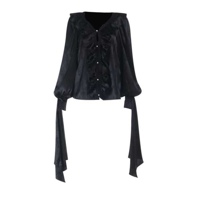 V-Neck Long Sleeve Cinched Solid Top & High Rise Asymmetric Mermaid Skirt