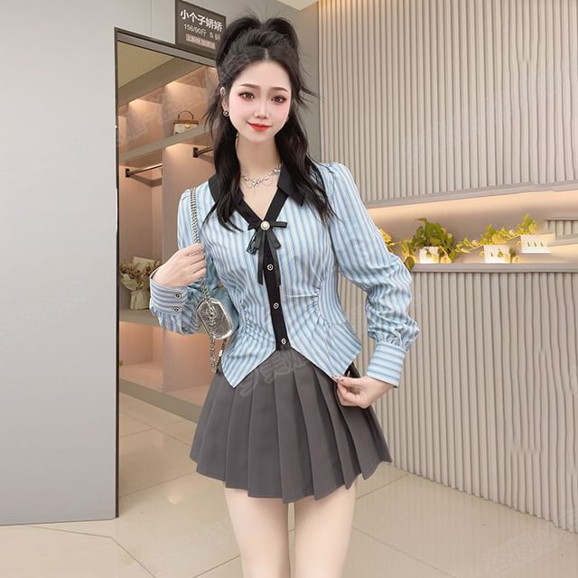 Long Sleeve Striped Crop Shirt