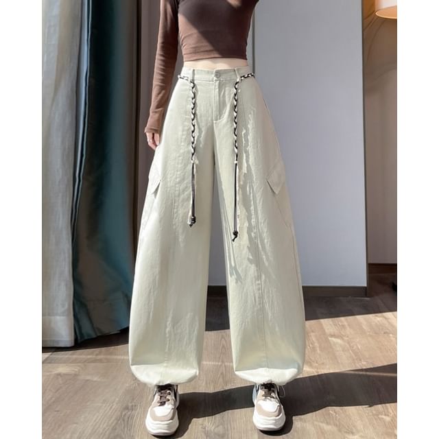 High Waist Plain Barel Leg Baggy Cargo Pants (Various Designs)