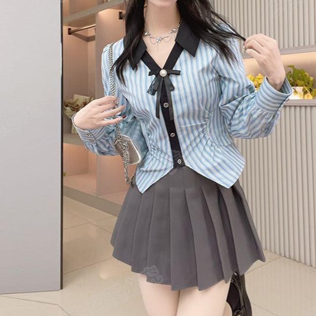Long Sleeve Striped Crop Shirt