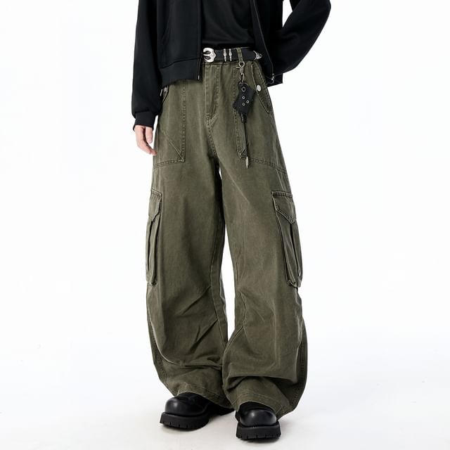 High Waist Plain Baggy Cargo Pants