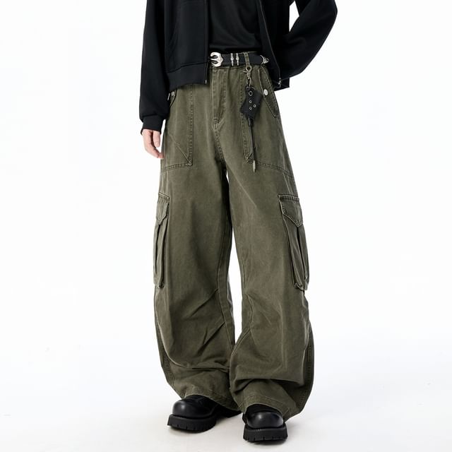High Waist Plain Baggy Cargo Pants