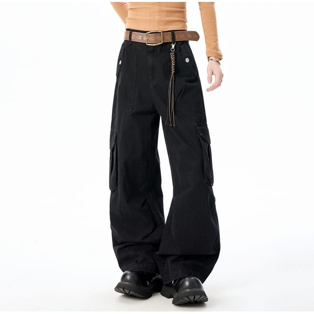 High Waist Plain Baggy Cargo Pants