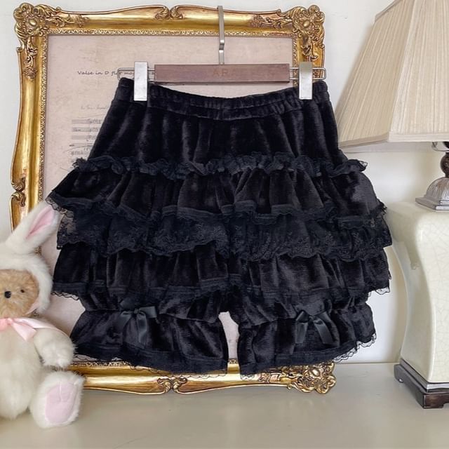 Lace Trim High Waist Mini Layered Skort