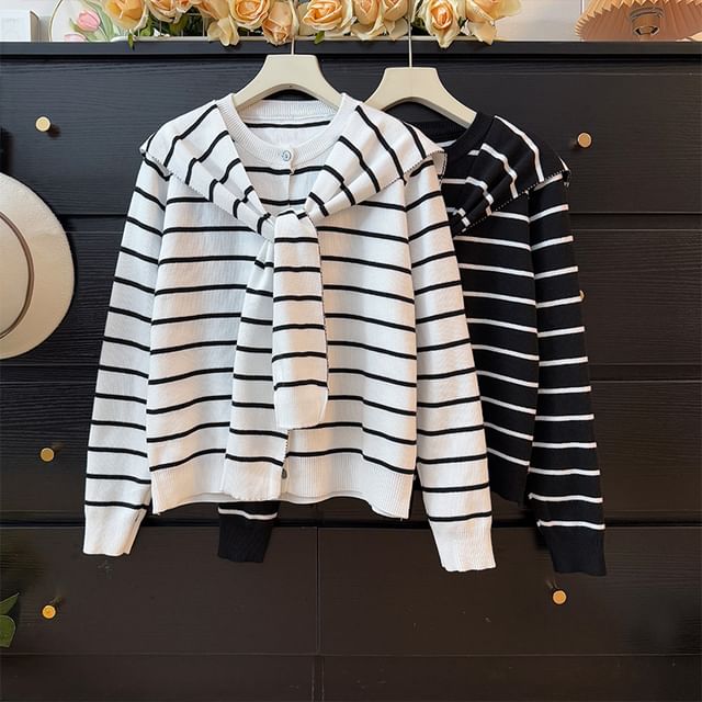 Long Sleeve Striped Loose-Fit Cardigan