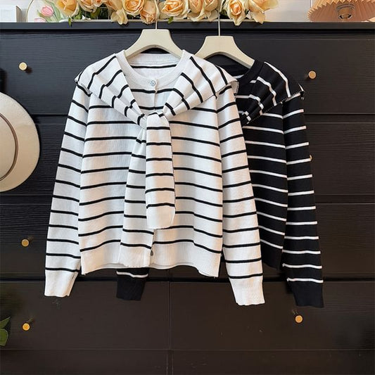 Long Sleeve Striped Loose-Fit Cardigan