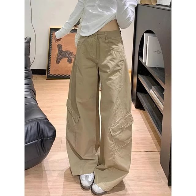 High Rise Plain Baggy Cargo Pants