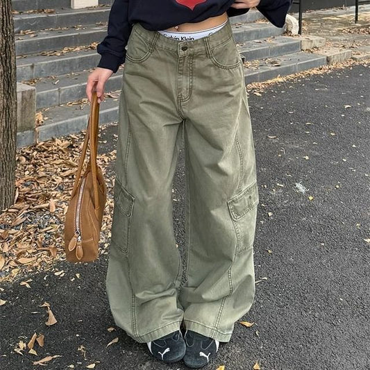 Mid Waist Baggy Cargo Pants