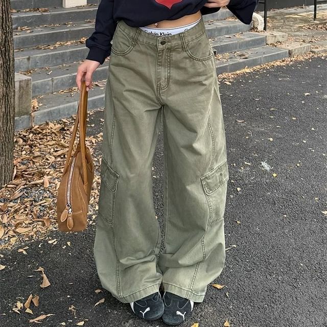 Mid Waist Baggy Cargo Pants