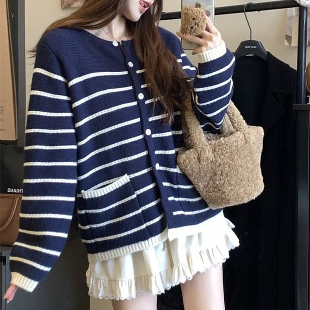 Button-Up Striped Cardigan