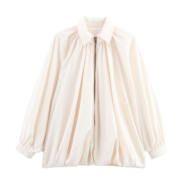 Plain Puff Sleeve Loose-Fit Blouse