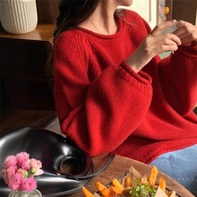 Crew Neck Loose-Fit Long Sleeve Sweater