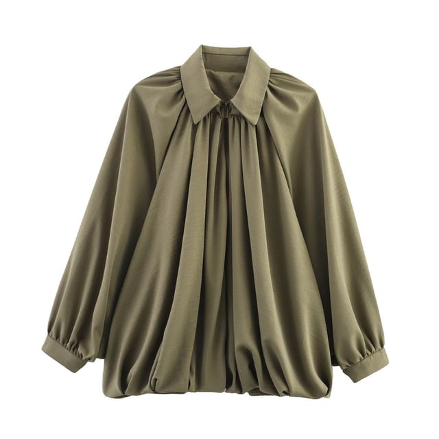 Plain Puff Sleeve Loose-Fit Blouse