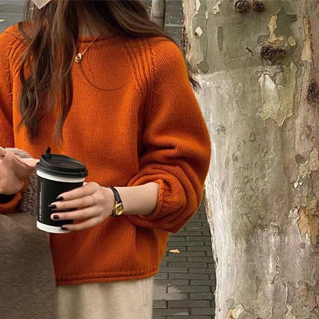 Crew Neck Loose-Fit Long Sleeve Sweater