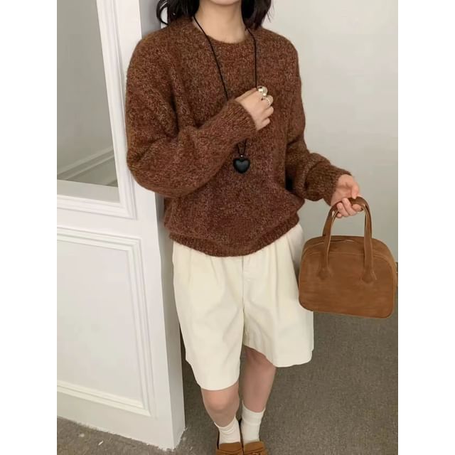 Oversized Sweater with Round Neck and Solid Color