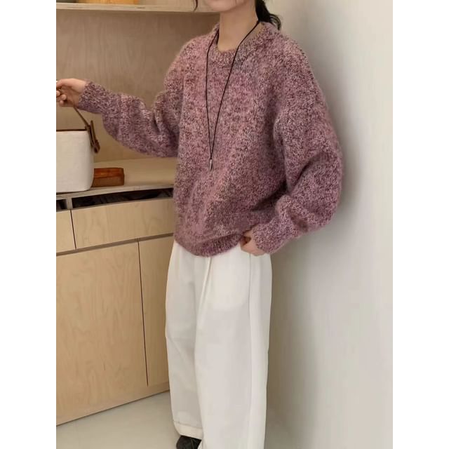 Oversized Sweater with Round Neck and Solid Color