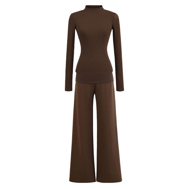 Mock Neck Slim Tee & High Rise Wide Leg Sweatpants Set